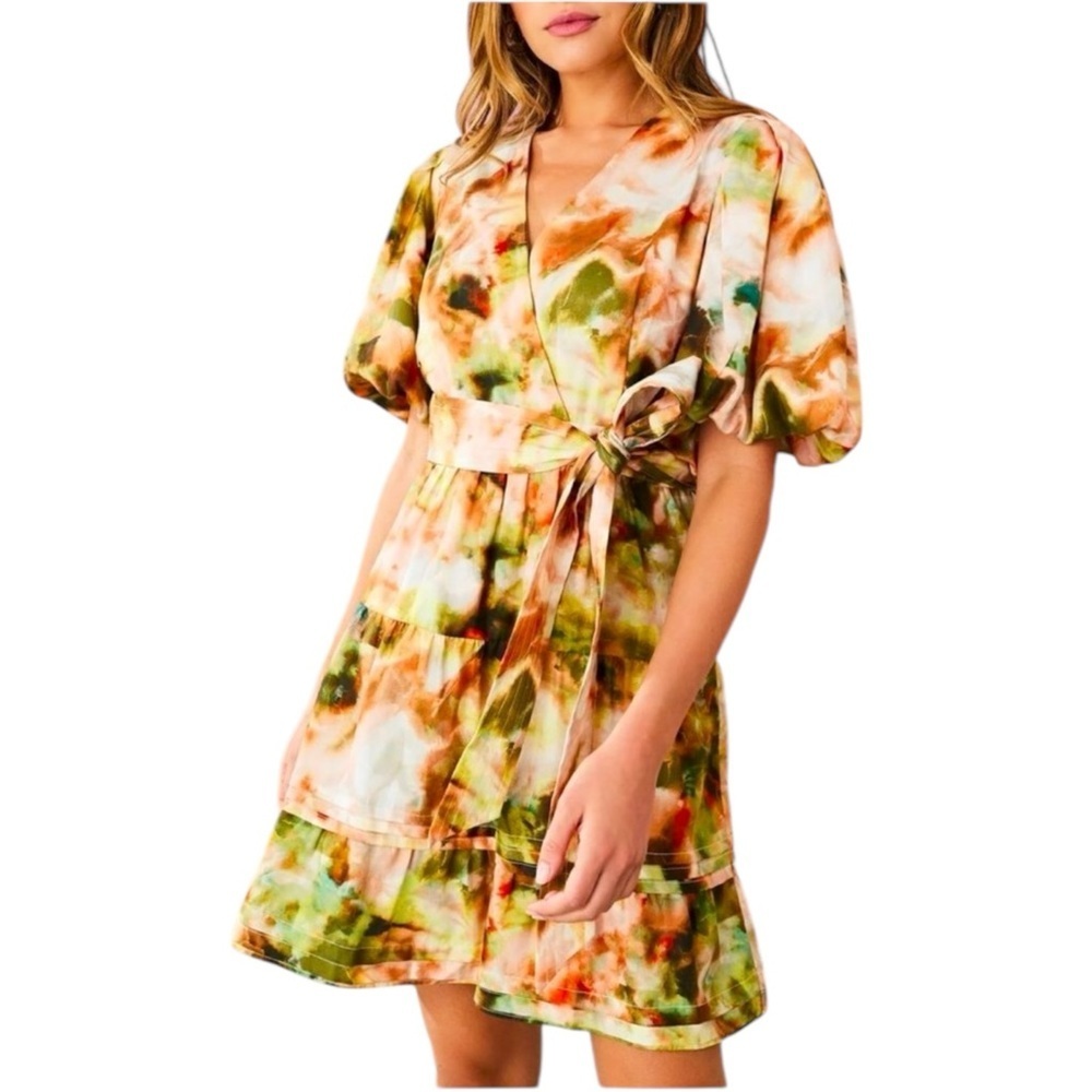 Marie Oliver Callie Silk Blend Mini Dress | Garden Yellow | Short Puff Sleeves 4